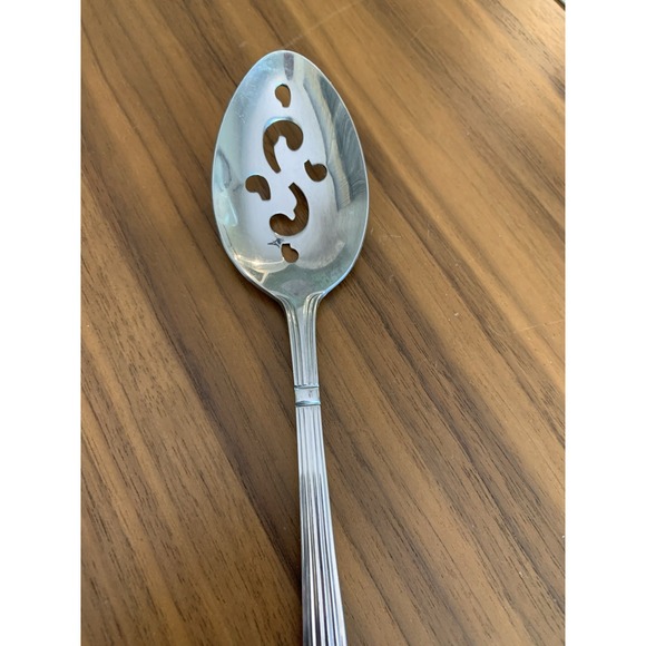Estia DORIAN Stainless Ribbed Silverware Pierced Tablespoon (Serving Spoon) - Picture 3 of 5